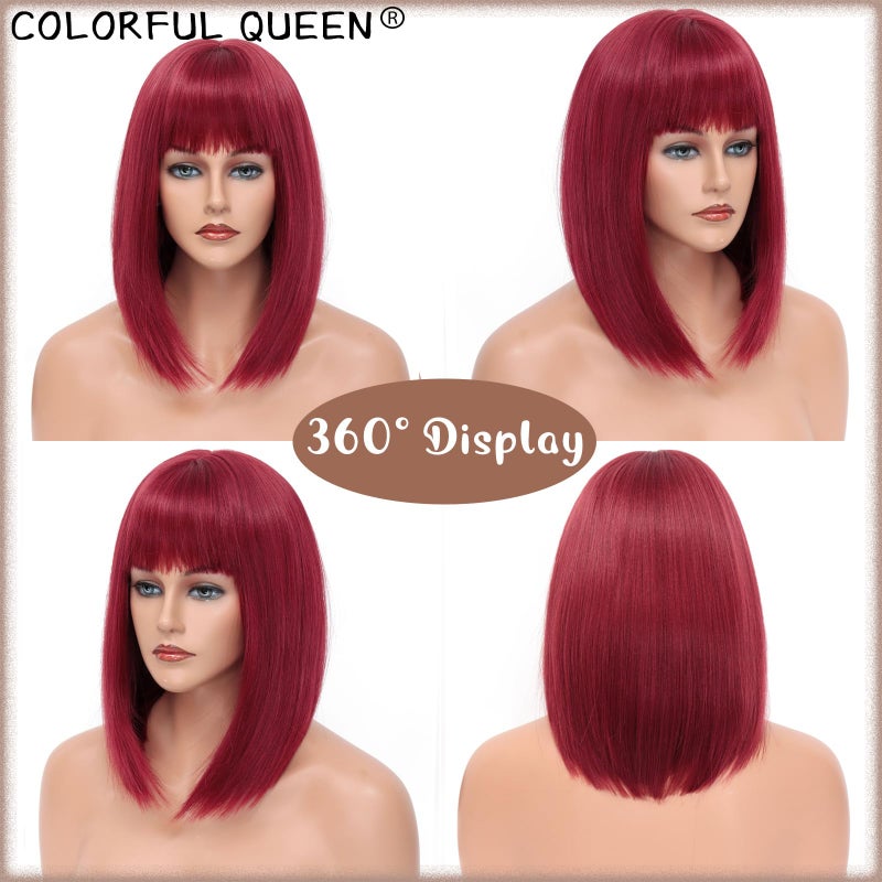 كولورفول كوين شعر مستعار بوب قصير ملون بلون خمري للنساء، مع غرة، شعر مستعار ياكي مستقيم بلون أحمر خمري، شعر مستعار صناعي ناعم، مناسب لأعياد الميلاد والهالوين، مظهر طبيعي للاستخدام اليومي والحفلات والتنكر. - Image 3